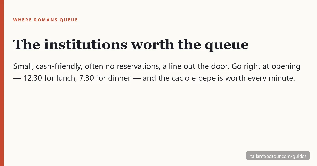 Best restaurants in Trastevere — the cult trattorie are small, cash, no reservations; go right at opening to beat the queue