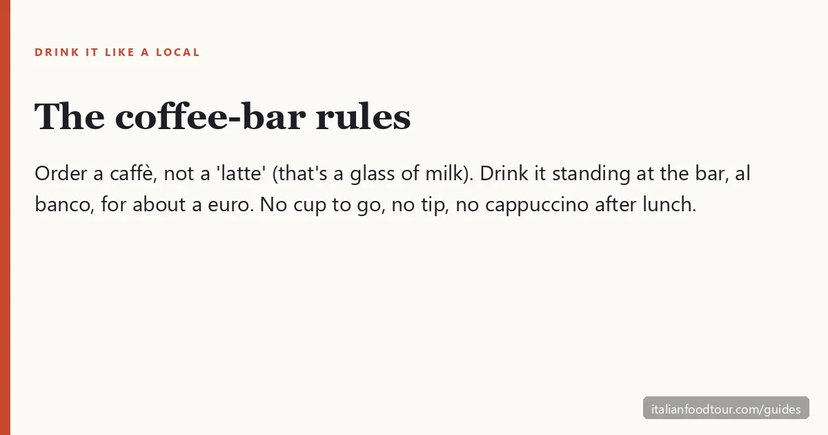 How to not look like a tourist in Italy — order an espresso standing at the bar, not a latte to go